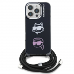 Karl Lagerfeld IML Crossbody Karl ja Choupette kaitsembrise iPhone'i 16 Pro jaoks / Must