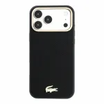Lacoste PU nahast Champs Elysees kuldse logoga MagSafe-kinnitusga mbris iPhone 18 Pro Max telefonile, must