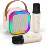 Extralink Laste Mini Karaoke LED klar 2x Mikrofoni Valge | Karaoke Komplekt | klar, 2x mikrofon, Bluetooth, AUX, SD-kaardi pesa, RGB valgustus