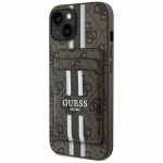 GUESS 4G Stripes mbris koos Magsafe rahakotiga iPhone 15 pruunile telefonile