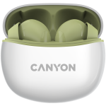 CANYON TWS-5 Bluetooth-peakomplekt mikrofoniga, BT V5.3 JL 6983D4, Sagedusala: 20Hz-20kHz, aku Krvaklapid 40mAh*2 + Laadimismbrise 500mAh, type-C kaabli pikkus 0,24m, Suurus: 58,5*52,91*25,5mm, 0,036kg, Roheline
