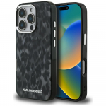Karl Lagerfeld IML leopardmustriga karvkattega mbris iPhone'i 16 Pro jaoks, must