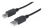 Manhattan USB-A USB-B kaabel, 5m, isane-isane, 480 Mbps (USB 2.0), Hi-Speed USB, must, eluaegne garantii, vastav USB2HAB5M-le.