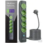 Qoltec Pistikriba valgustatud llitiga | 6-in-1 pikendusjuhe | 4 maandusega pistikupinda | 1xUSB-C 15W | 1xUSB 12W | 1,8 m