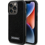 Karl Lagerfeld KLHCP15LHDSPLK iPhone 15 Pro 6.1" tarna/must kvakaaneline metallplaat, mis on kaunistatud rinestone logoga.