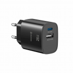 Swissten Reisilaadija Edge GaN USB-A 18W / USB-C 25W must