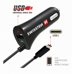 Swissten Premium autolaadija 12 / 24V / 2.4A + heotsaline USB-C andmekabel 1m