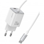 USAMS JC seeria CC261 20W GaN Mini kiirlaadija 2xUSB-C valge