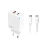 maXlife MXTC-09-45AC PD QC laadija 1x USB-C 1x USB 45W valge + USB-C - USB-C kaabel 2,0m 60W