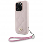 Karl Lagerfeld Etui, tepitud algusthega logo ja keti rihm iPhone'i 16 Pro jaoks, roosa