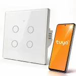 Qoltec Smart Touch 4-kanaliline valgustikamakas | Wi-Fi | Ajastikeht | Tuya | Smart Life | Karksklaas | Valge
