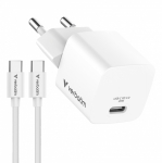 Verbatim niversaalne laadija Mini GaN 20W koos 1m kaabliga, USB-C P.D 3.0