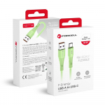 USB-kaabel A-pistikust USB-C-pistikusse Forcell F-Energy QC4.0 3A 66W silikoonomist 1 m C342 roheline