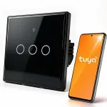 Qoltec Smart Touch 3-vimeline valgustiga lliti | Wi-Fi | Ajastaja | Tuya | Smart Life | Tempereeritud klaas | Must