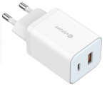 eSTUFF Home Charger 65W GaN - USB-C + USB-A, EU Plug - White