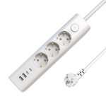 MicroConnect 3-way USB Schuko Power Strip on/off switch 1.5M, White
