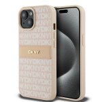 DKNY DKHCP15SPRTHSLP iPhone 15 / 14 / 13 6.1" rowy / roosa kvakaaneline nahast mono triibuline ja metallist logo