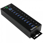 StarTech.com 10-pordne tstuslik USB 3.0 hub - ESD ja lejkikaitse~10-pordne USB 3.0 hub - 5Gbps - metallne tstuslik USB-A hub ESD AND amp; lejki kaitsega - Din Rail, seina vi laua kinnitav - TAA vastavus USB laiendus hub