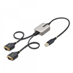 StarTech.com 2 jalga (60 cm) pikkune 2-port USB-st seeriale adapterkaabel, vahetatavad DB9 kruvid/mutrid, COM silitus, USB-A kuni DB9 RS232, FTDI, 4. taseme ESD-kaitse, Windows/macOS/ChromeOS/Linux vastupidav TPE konstruktsioon