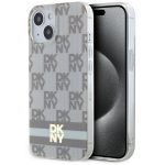 DKNY DKHMP15SHCPTSE iPhone 15 / 14 / 13 6.1" beowy/bee kvakott IML ruuduline monomuster ja trkitud triibud MagSafe