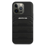 Mercedes AMG AMHCP13XGSEBK nahast tagakaas reljeefsete joontega Apple iPhone'i 13 Pro Max musta vrvi jaoks
