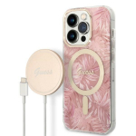 GUESS Zestaw GUBPP14LHJEACSP Juhtum+ Laadija iPhone 14 Pro 6,1" rowy/roosa kva mbris Jungle MagSafe
