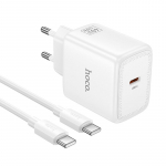 Telefonilaadija GaN, Hoco USB C PD AVS 40W max 60W koos USB C USB C kaabliga N83, valge
