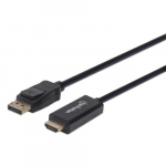 Manhattan DisplayPort 1.1 HDMI kaabel, 1080p@60Hz, 1m, isane-isasele, DP lukuga, must, mitte kahe-suunaline, kolmeaastane garantii, polkott