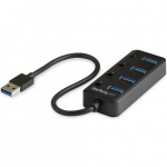 StarTech.com 4-pordne USB 3.0 hub - USB-A 4x USB 3.0 Type-Aga individuaalsete portidega sammutusvimalusega - SuperSpeed 5Gbps USB 3.1/3.2 Gen 1 - USB bussi toit - Portaabel - 25cm pikk kinnituskaabel