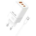Beline Vrgutasu. 2x USB-C + 1x USB 65W + USB-C kaabel valge/valge PD 3.0 + QC 3.0 BLN3CW65C GaN