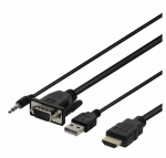 Deltaco Kaabel VGA ja audio - HDMI USB-toidetud 2m must