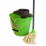 Round bucket 12L with push handle, metal handle and mop set