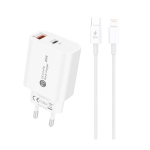Hurtel A6MaxL 20W USB-A USB-C seinalaadija 1m USB-C - Lightning kaabliga - Valge - OUTLET