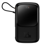 Baseus Qpow Digital Display Kiirlaadusega Vliseakku 10000mAh 22.5W QC/PD/SCP/FCP sisseehtsed USB-C kaabliga must - OUTLET