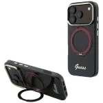 GUESS IML Ring Stand 360 Script Metal Logo MagSafe-kinnitusega lemist esitav mbris iPhone 18 Pro Max / 17 Pro Max jaoks, viinipunane