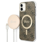 GUESS Zestaw GUBPN61H4EACSW mbris+laadija iPhone 11 6,1" brzowy/pruun kva mbris 4G Print MagSafe