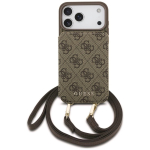 GUESS Etui 4G kaarditoraste ja magnetlukkuga crossbody iPhone 18 Pro / 17 Pro jaoks, pruun