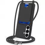 Hurtel Samsung Galaxy S26 TPU Case with Card Holder and Crossbody Lanyard - Black