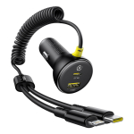 Baseus Ringne 60W USB-A + USB-C autolaadija koos integreeritud Lightning + USB-C kaabliga 1,4m - Must - OUTLET