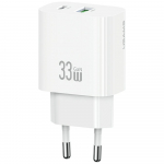 USAMS Laadija CC317 T65 33W 1xUSB-C 1xUSB-A kiirlaadimine valge