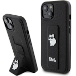 Karl Lagerfeld KLHCP15SGSACHPK iPhone 15 / 14 / 13 6.1" tarny/must hardcase Gripstand Saffiano Choupette Pins