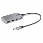 StarTech.com 3-pordi USB hubiga Ethernet - 3x USB-A port - Gigabaid Ethernet (RJ-45) - USB 3.0 5Gbps - Busienergia - 1ft/30cm pikk kabel - Sbralik laptopi USB hubiga Ethernetiga adapter