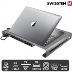 Swissten Mitmeotstarveline USB-C slearvuti dokkimisjaam / HDMI / USB 3.0 / 2x USB-C / RJ45 / SD / Micro SD / VGA / Audio