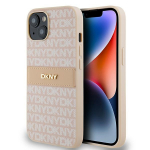 DKNY DKHCP14SPRTHSLP iPhone 14 / 15 / 13 6.1" rowy / roosa kvakaaneline nahast mono triibuline ja metallist logo