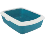 Cat litter tray : Trixie Classic cat litter tray, with rim, 37 15 47 cm, petrol|white