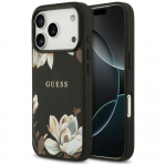 GUESS Etui Grained Flowers Classic Logo MagSafe iPhone 17 Pro jaoks must