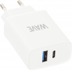 Wave Charger, 1 x USB Type-C + 1 x USB-A 18W + 18W, White