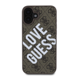 GUESS Nahast PU Karv 4G Suur Armastus Logo MagSafe Kate iPhone 16 jaoks / Pruun