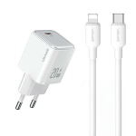 USAMS ad. siec. 1xUSB-C PD20W PD3.0 kiirlaadimine US-CC183 + kabel USB-C/Lightning US-SJ610 biay/white YX seeria YXXLOGTC03
