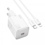 Hoco USB C QC PD 20W laadija + USB C-Lightning kaabel N40, valge